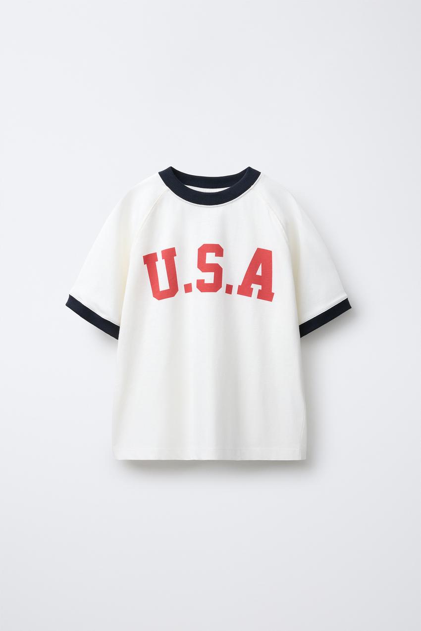 TEXT PRINT T-SHIRT WITH TRIM DETAIL