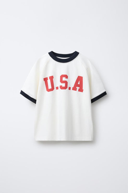 TEXT PRINT T-SHIRT WITH TRIM DETAIL