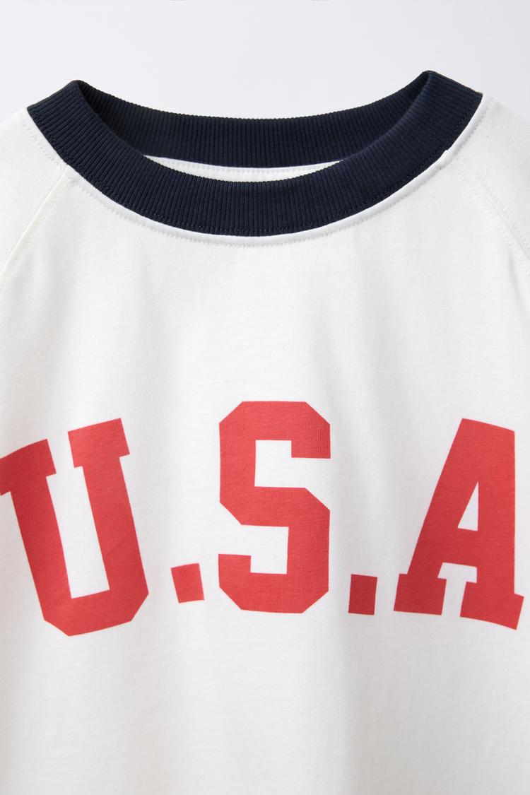 TEXT PRINT T-SHIRT WITH TRIM DETAIL